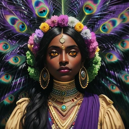 Woman with Peacock Feathers in Film Still