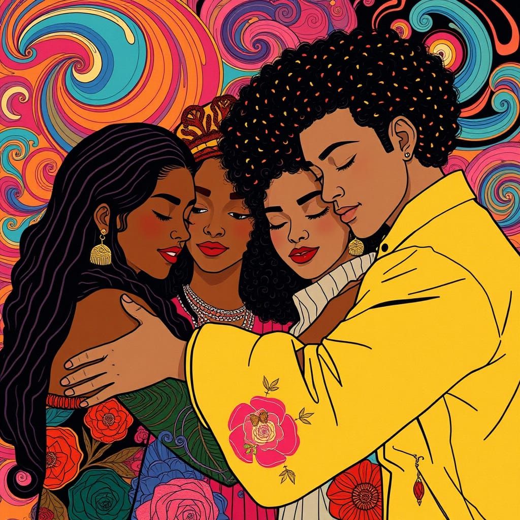 People Embracing in Vibrant Pop Art Style