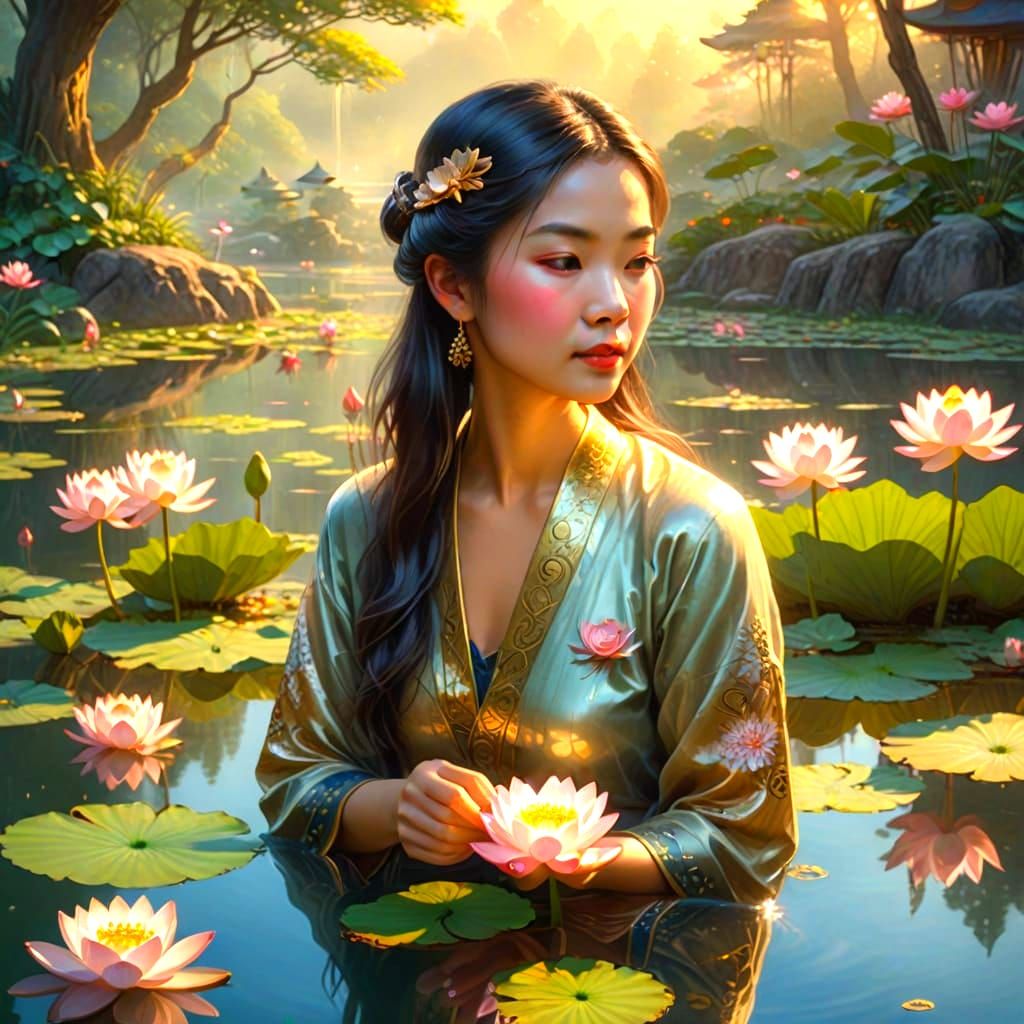Ethereal Lotus Scene in Dreamy Water Reflection