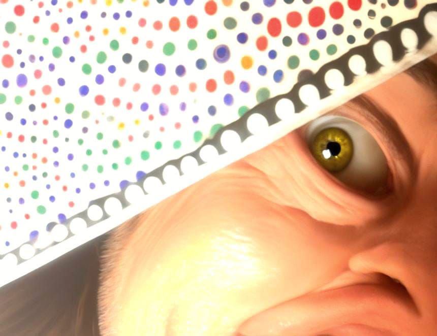 Surreal Monster Eye Peeking from Polka Dot Art