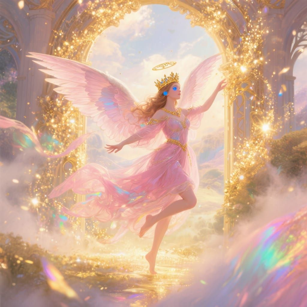 Angel Dancing in Heaven's Gate: Art Nouveau Fantasy