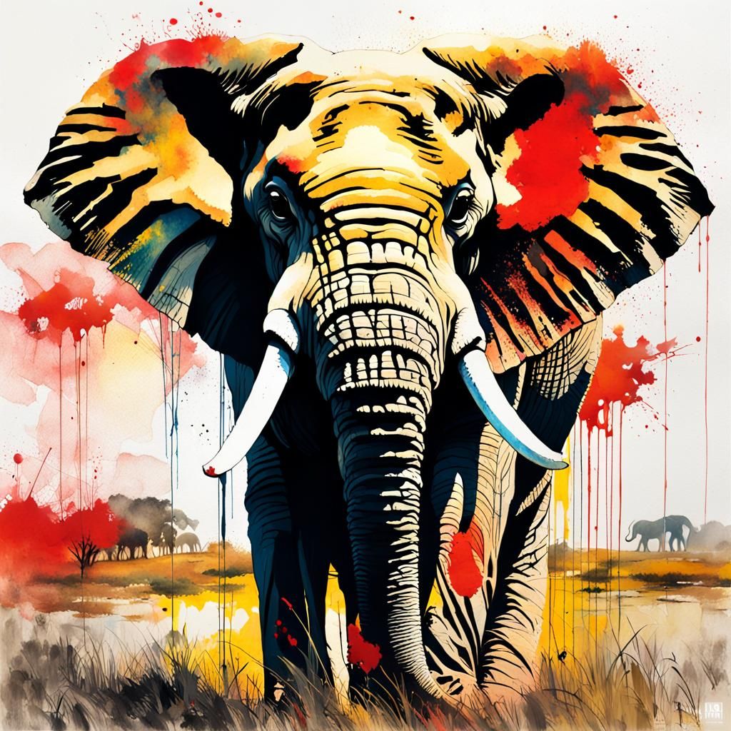 Elephant Double Exposure Portrait with African Savannah