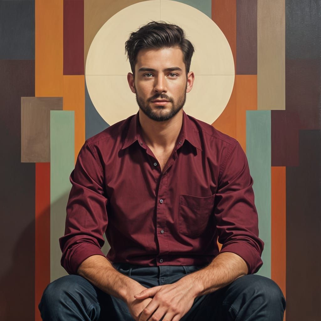 Cubist Style Portrait of a Young Man with Black Hair