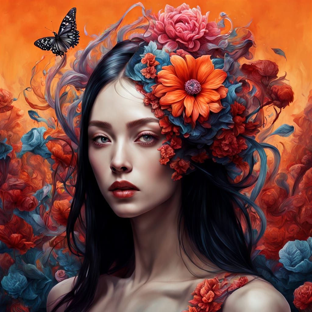 Surreal Woman's Head Transforms Into Carnivorous Flower