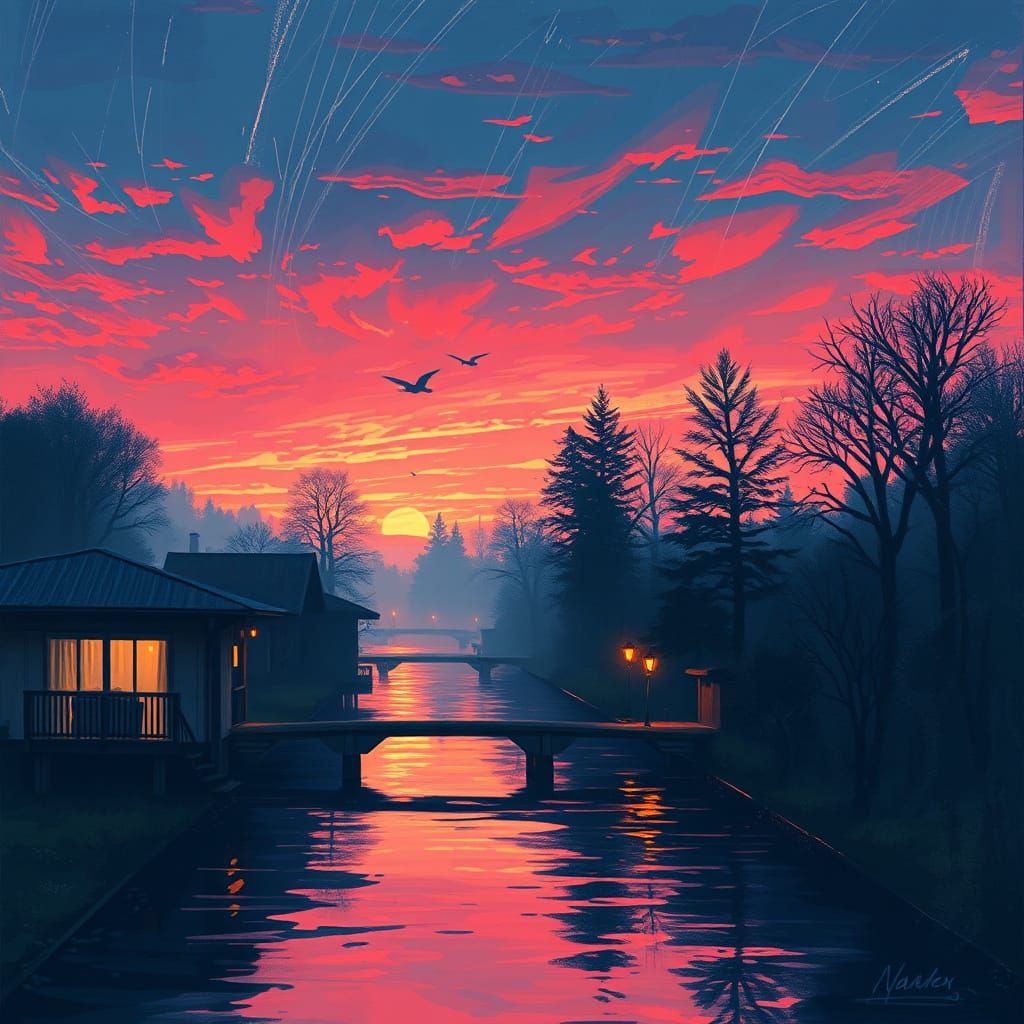 Atmospheric Landscape Illustration in Digital Art Style