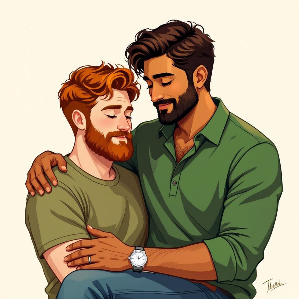 Romantic Digital Art: Indian and Irish Men Embrace