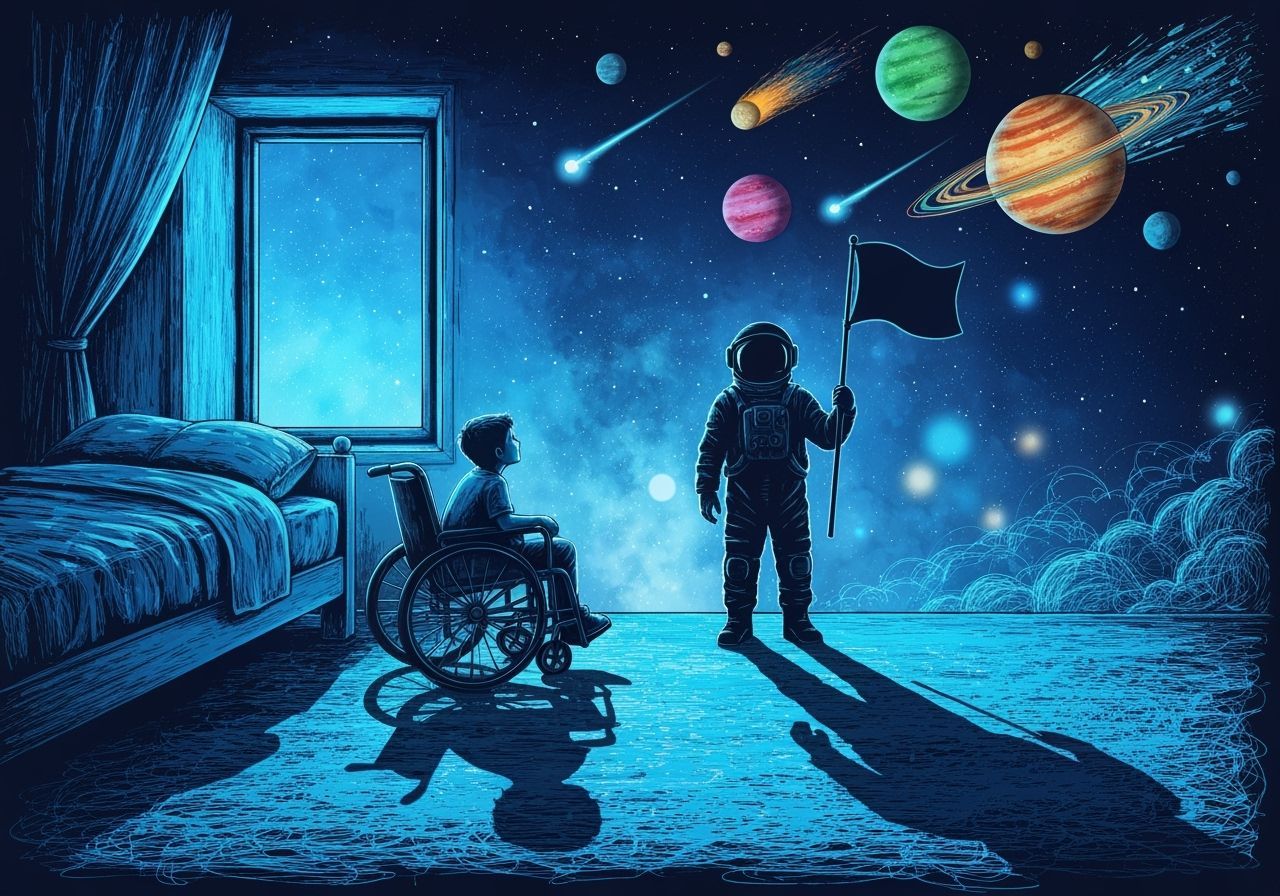 Boy's Astronaut Dream: Celestial Acrylic Impasto Art