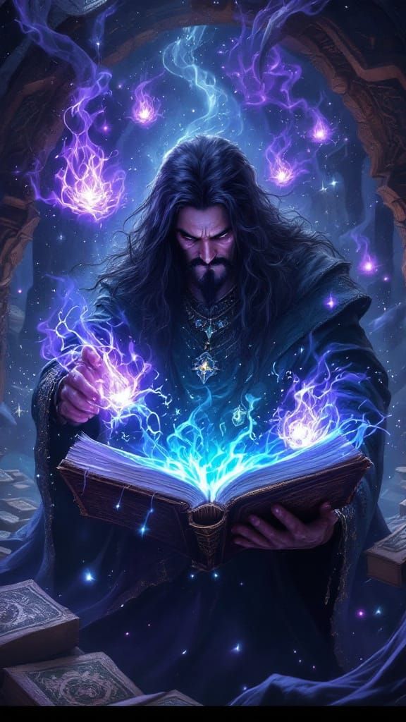 Magical Wizard Unlocks Forbidden Tomes in Dark Fantasy