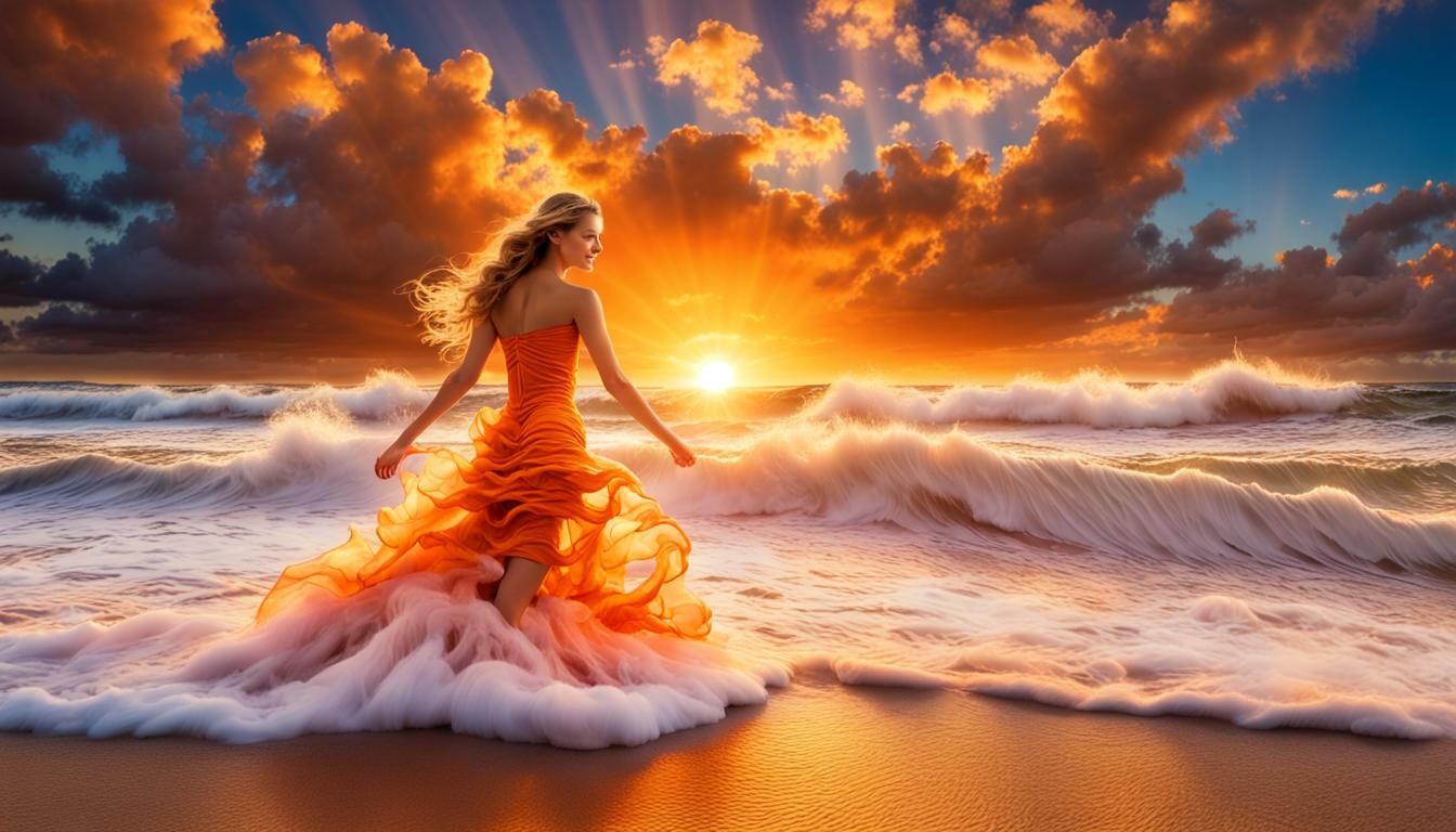 Ocean Wave Girl Explosion: Hyperrealistic Digital Art