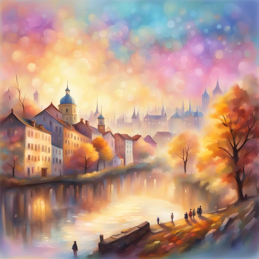 Ethereal 18th Century Cityscape in Pastel Illustration
