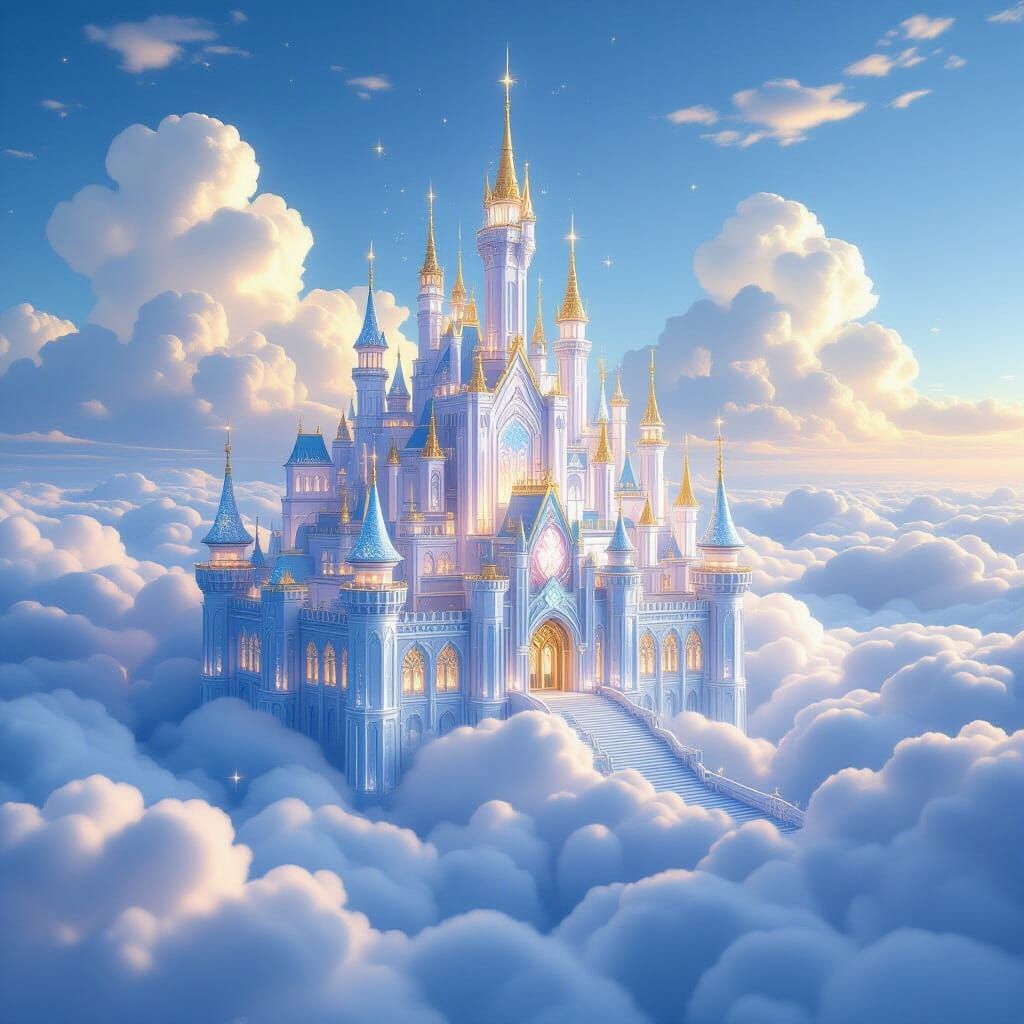 Crystal Palace Floating in Clouds: Dreamlike Digital Art