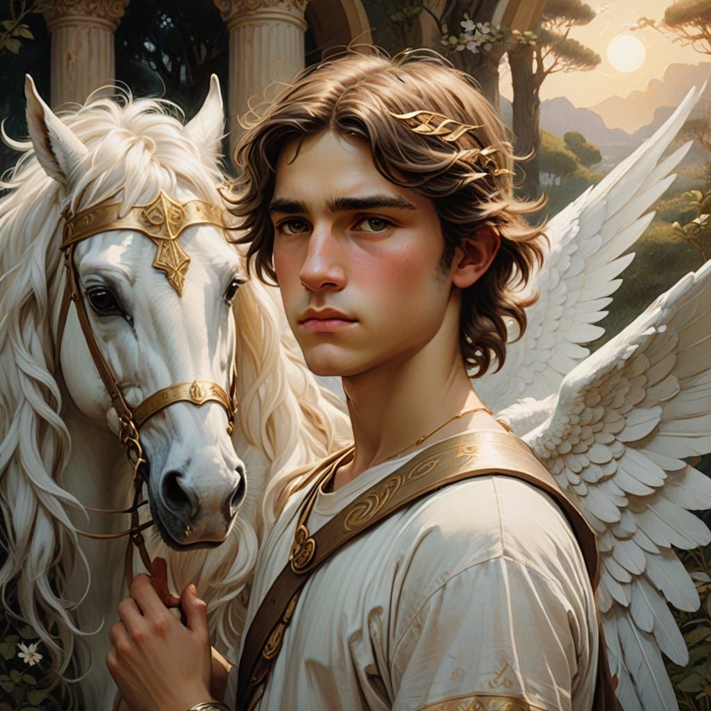 Classical Greek Youth with Angelic Pegasus