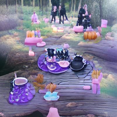 Pastel Goth Tea Party in Autumn Forest