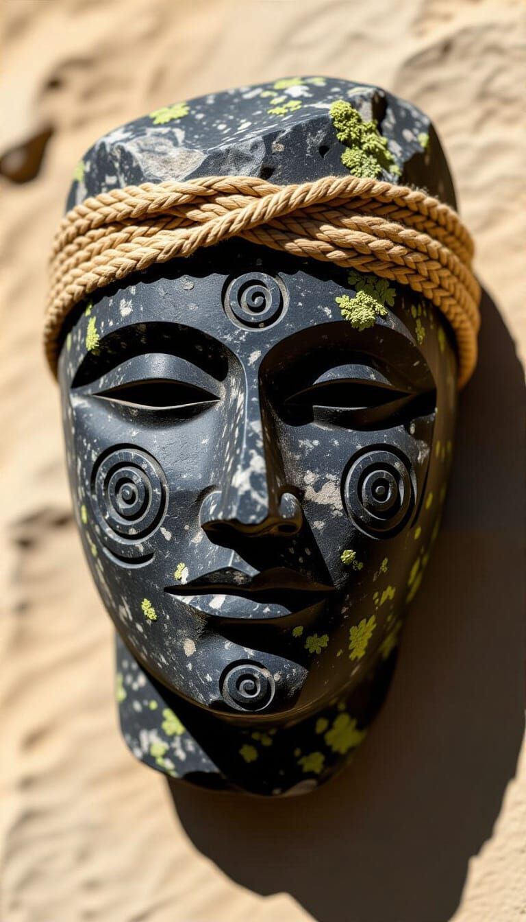 Ancient Basalt Mask with Spiral Motifs