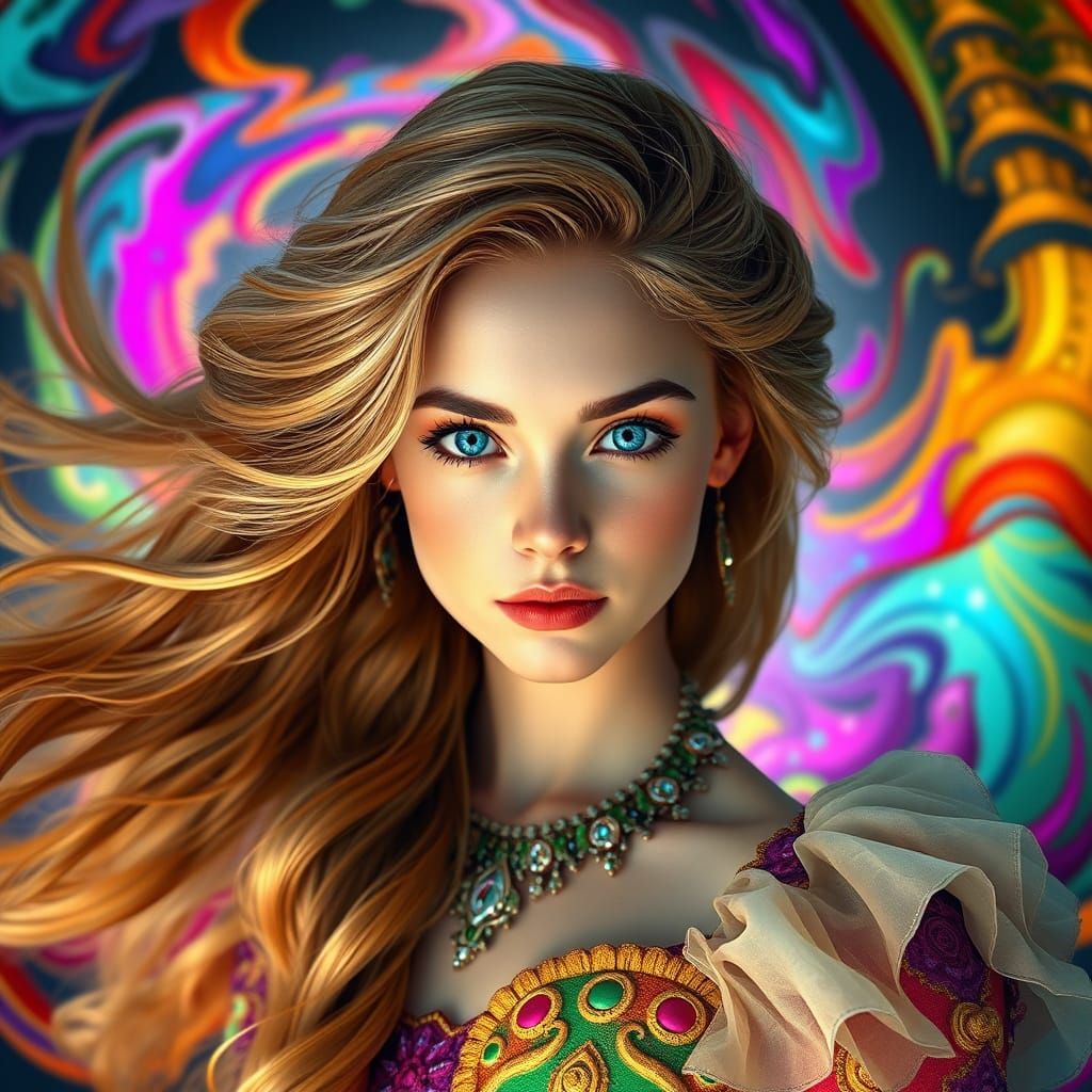 Ornate Portrait of Woman in Wonderland Style