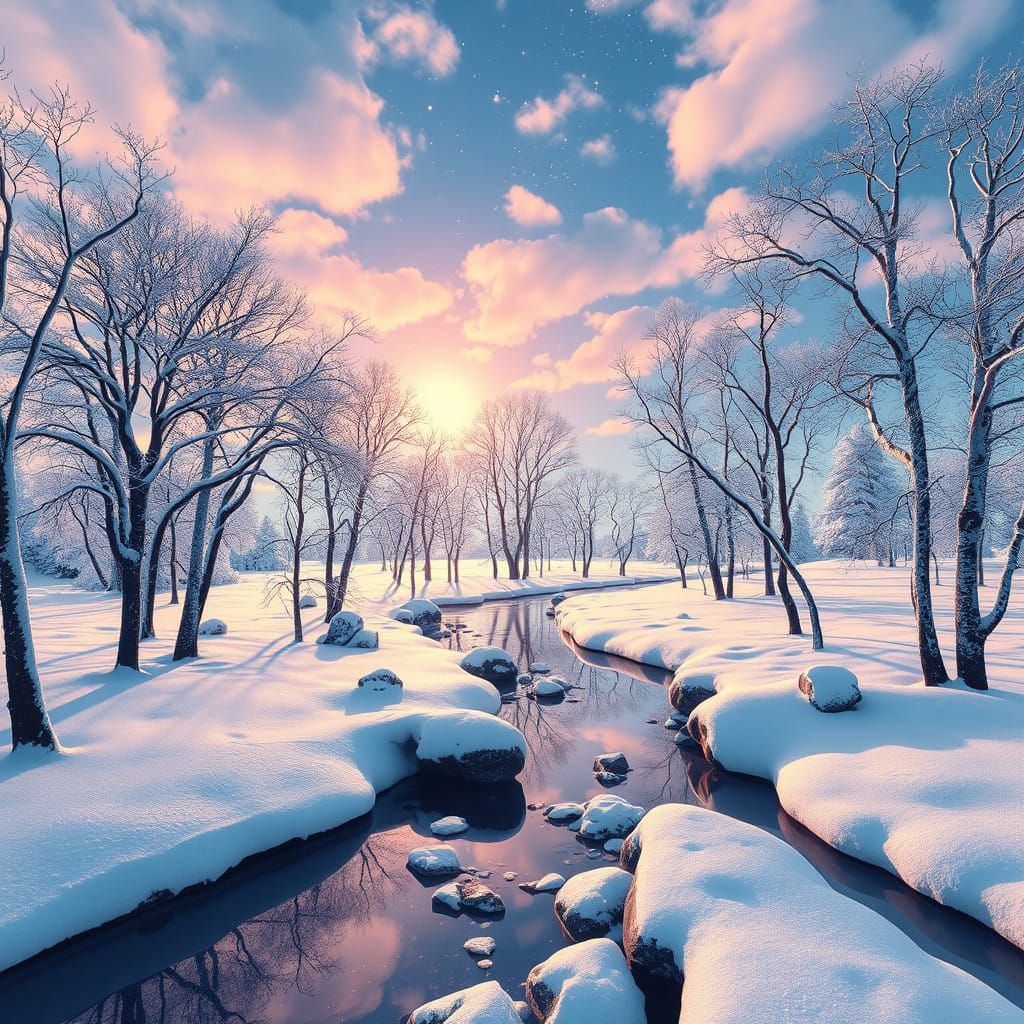 Majestic Winter Wonderland in Mirrored Holographic Style