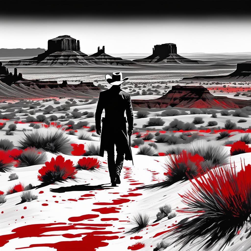 Bleeding Cowboy in Desert, Inkpunk Vorticism