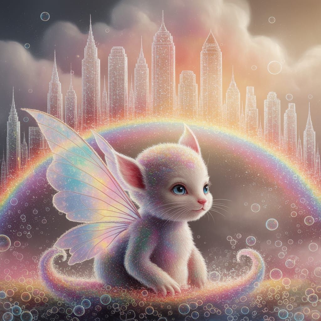 Ethereal Bubble City with Fairy-Tale Creature