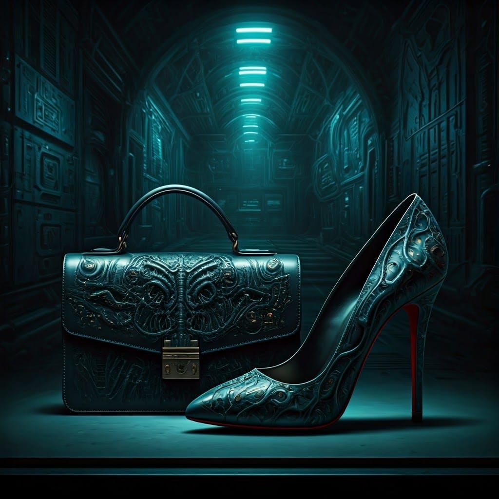 Xenomorph High Heels and Handbag in Giger Style