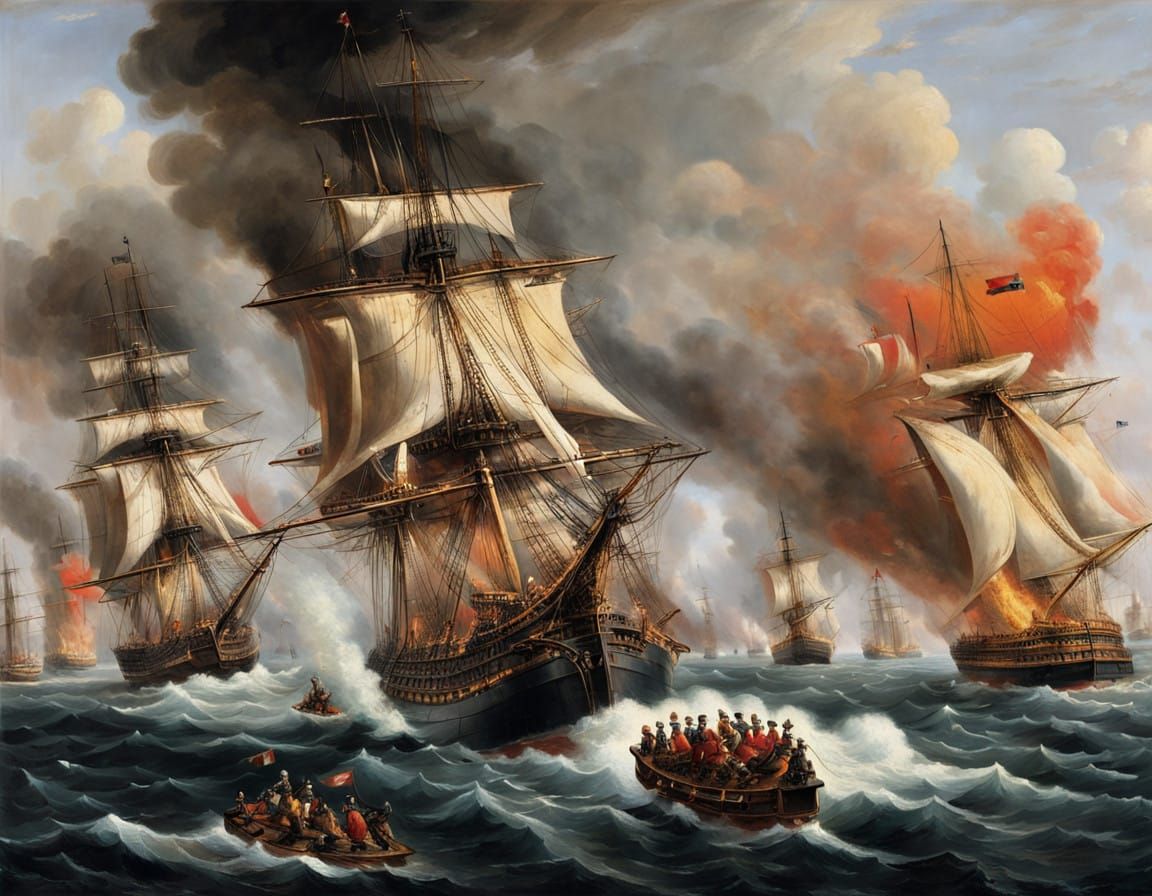 Historic Naval Confrontation: 19th-Century Battle Scene