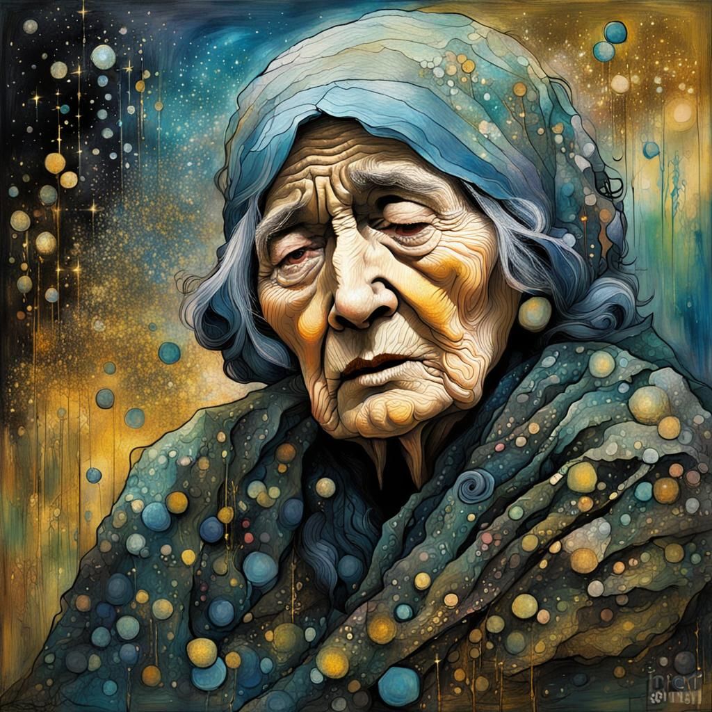 Sad Elderly Woman in Ethereal Surrealism Style
