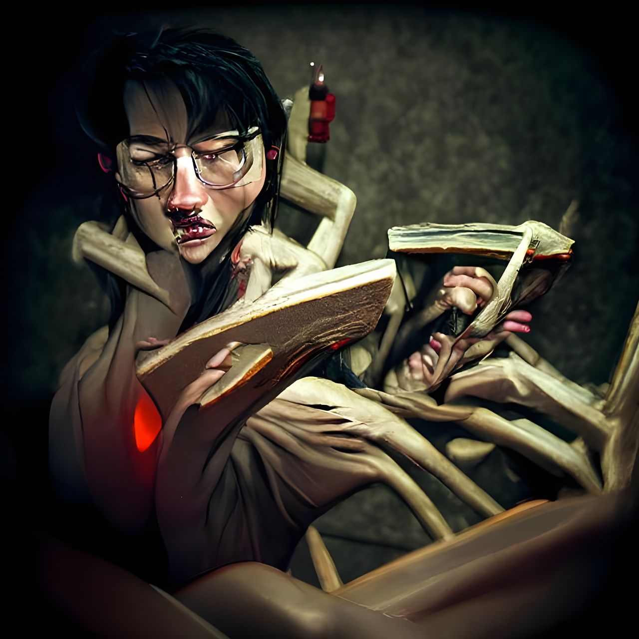 Blindfolded Man in Armchair: Digital Horror Art
