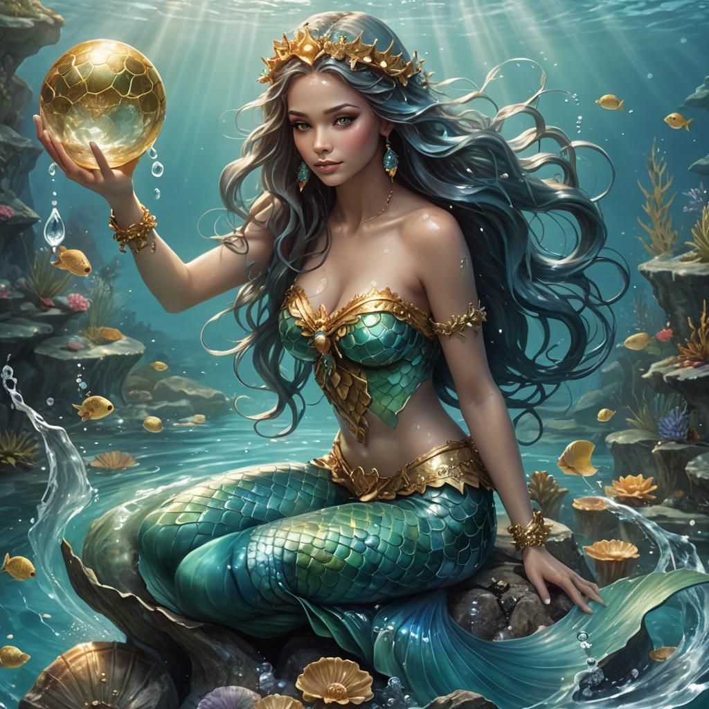 Mermaid and Water Spirit with Treasure