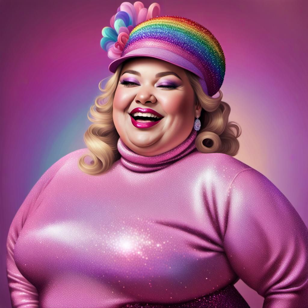 Joyful Woman with Rainbow Hat at Gala