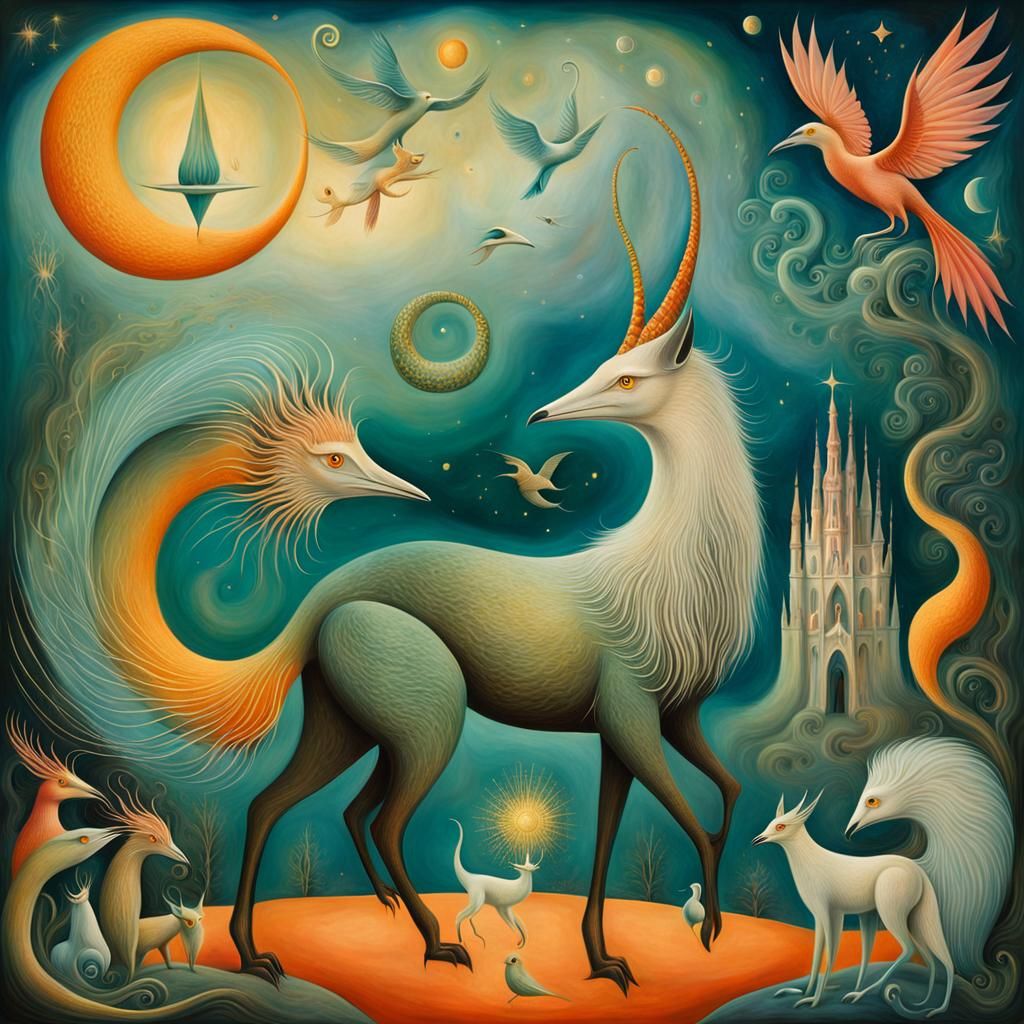 Creatures, style of Leonora Carrington
