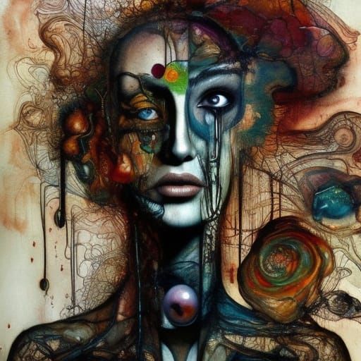 Fractured Portrait: Woman with Blue Eyes in Maximalist Style