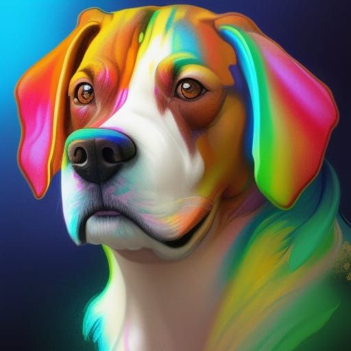 Rainbow Dog Portrait in Art Nouveau Style