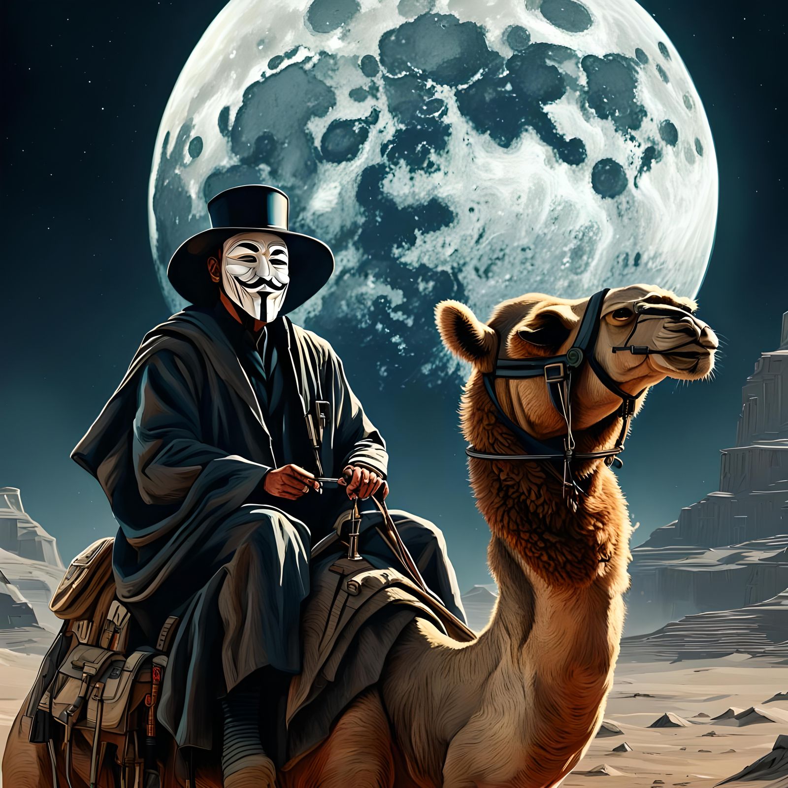 Cyberpunk V for Vendetta on Lunar Camel Ride