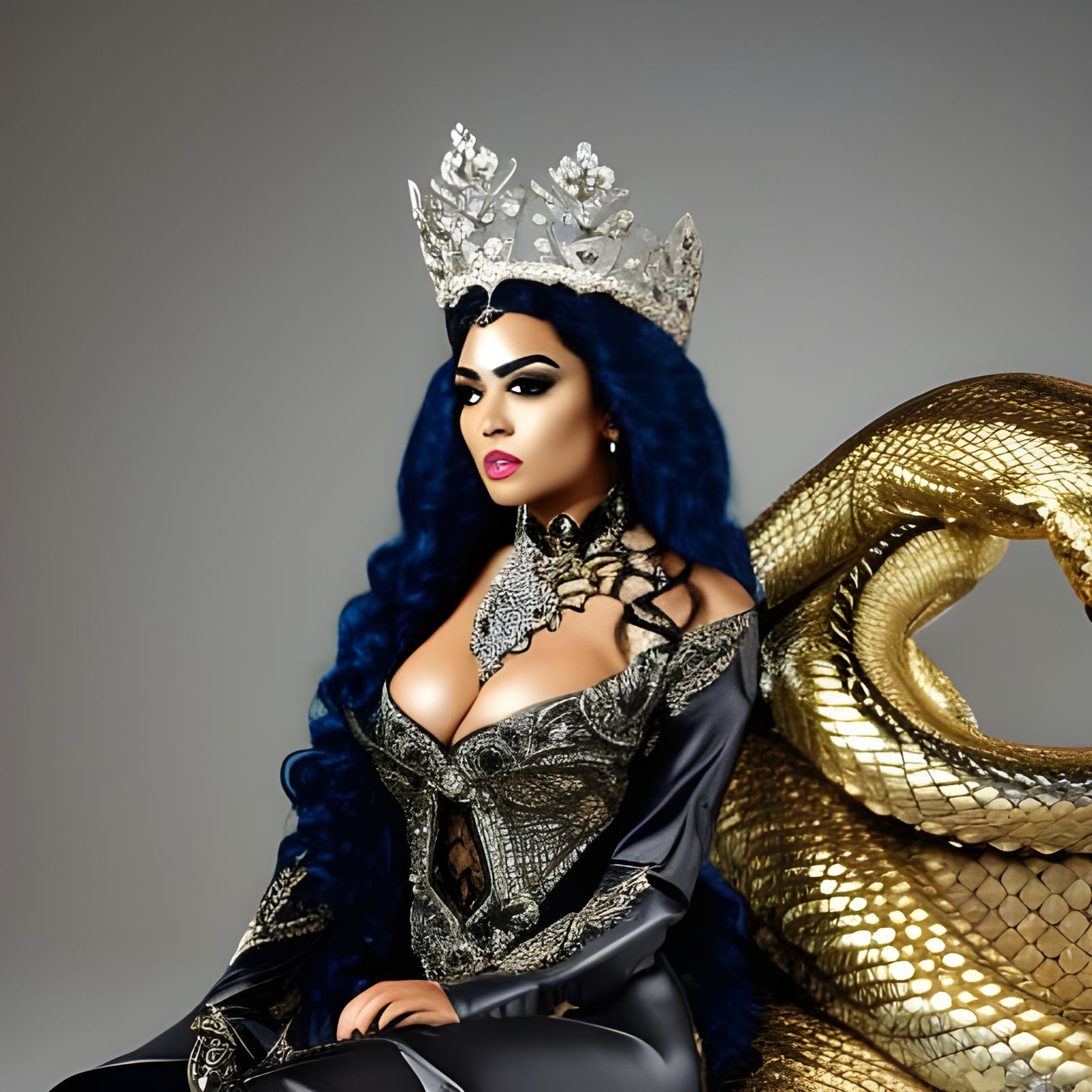 Majestic Woman with Python on Golden Throne