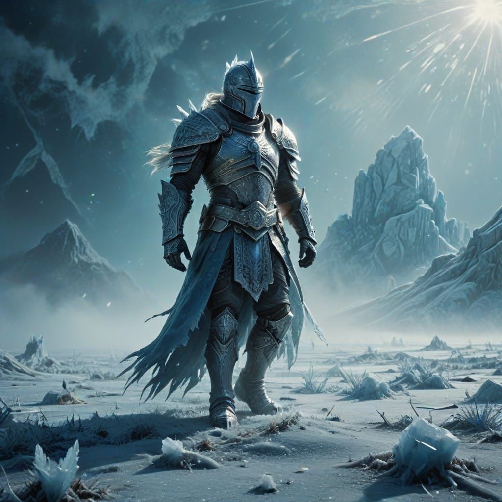Epic Ice Knight Conquers Frozen Battlefield in Cinematic Glo...