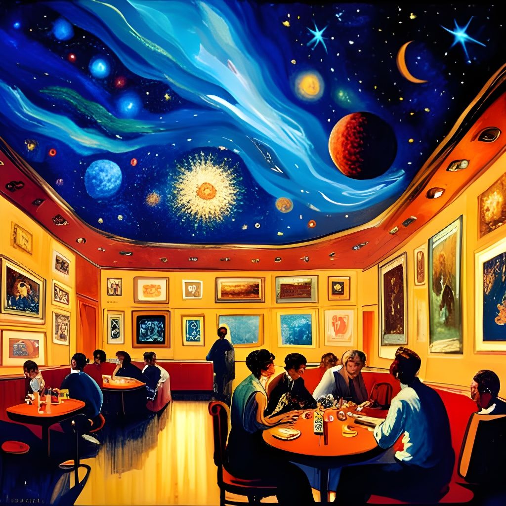 Whimsical Cafe with Glowing Stars, Art Nouveau Style