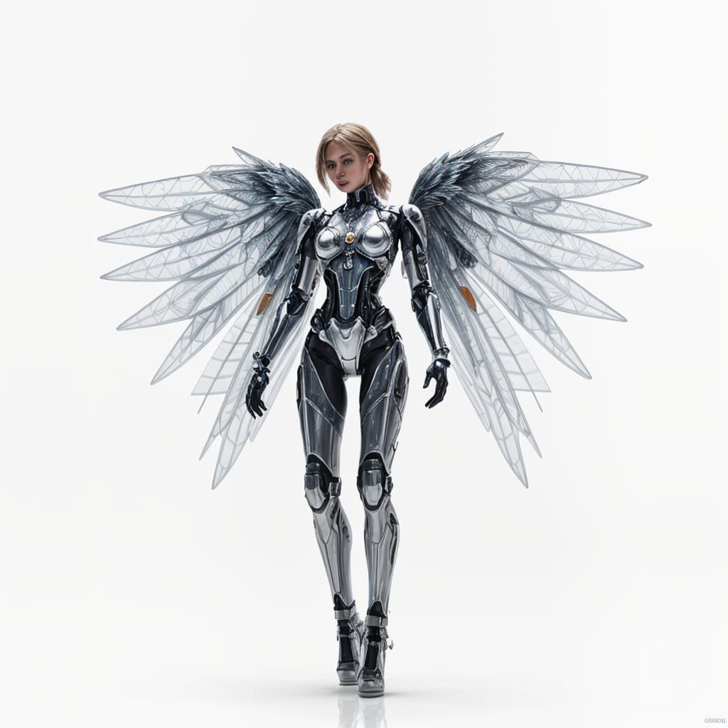Glitching Angel in Futuristic Sci-Fi Style