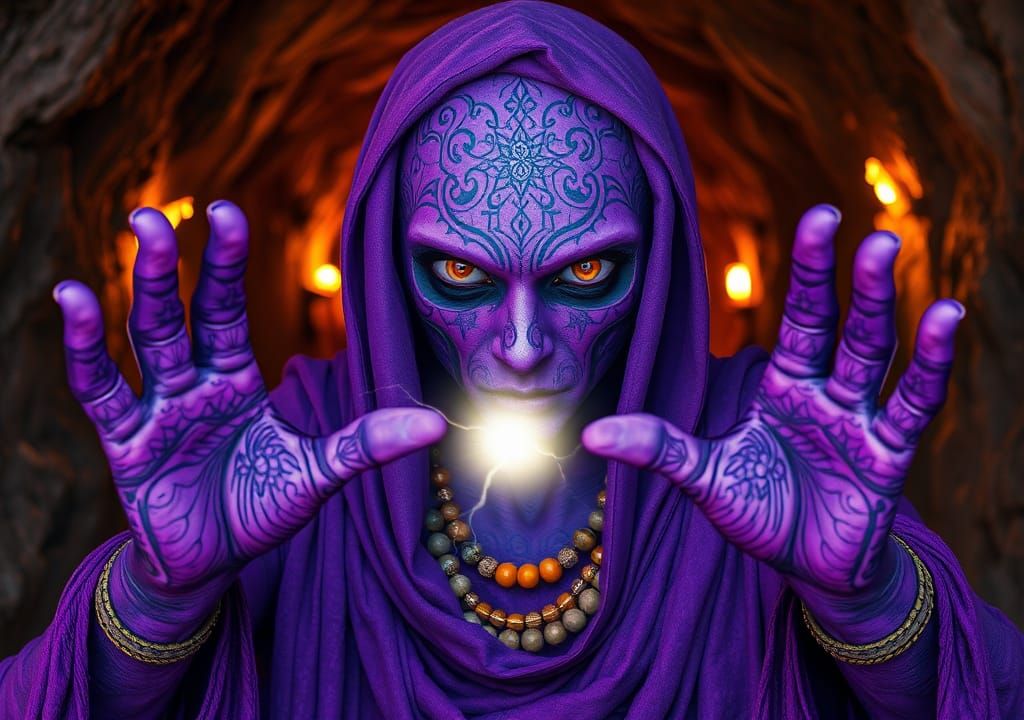 Alien Sorceress Casting a Spell in a Tunnel