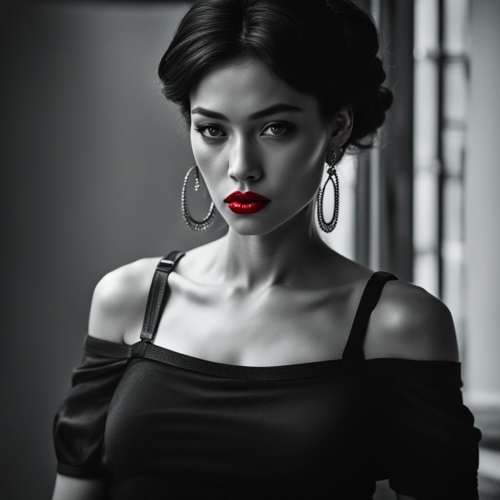 Woman in Off-Shoulder Top with Bra Strap