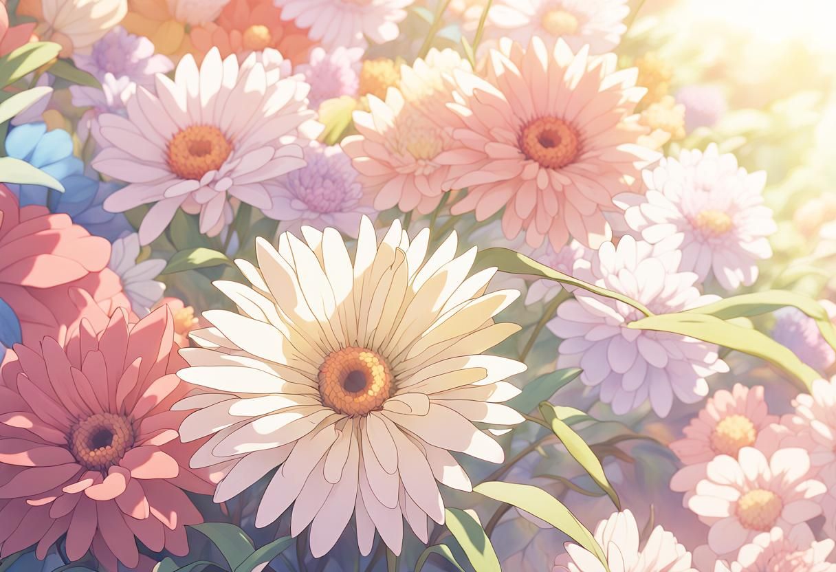 Rainbow Flower in Anime Key Visual Style
