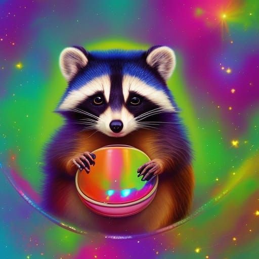 Psychedelic Raccoon Eats Acid: A Cosmic Illustration