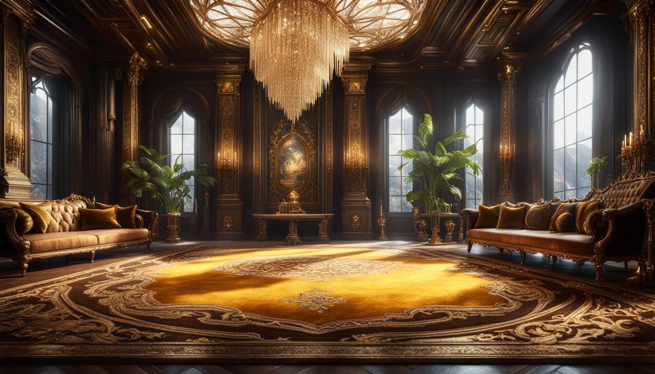 Opulent Room with Velvet and Gold in 3D