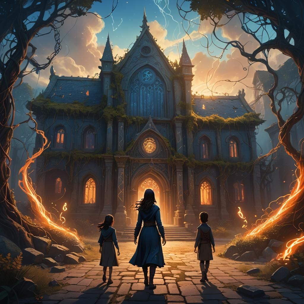 Worried Daughter and Mystical School in Dream Landscape