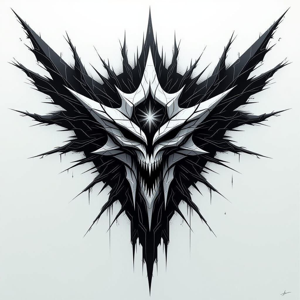 Distorted Sigil with Digital Glitches in Monochrome