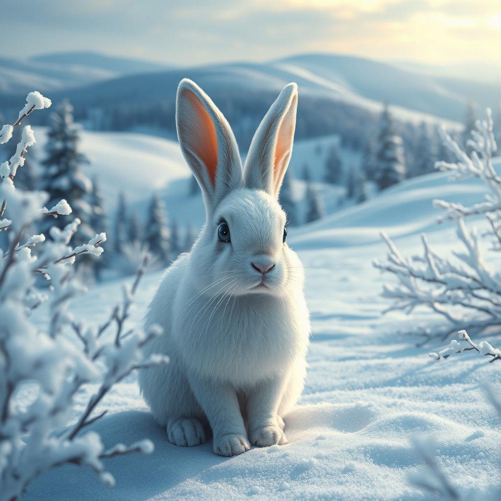 White Bunny in Winter Wonderland, Fantasy Concept Art