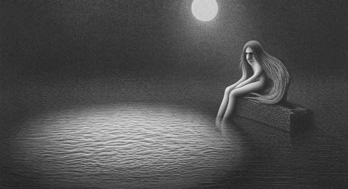 Dark Surreal Horror Scene in Trippy Style