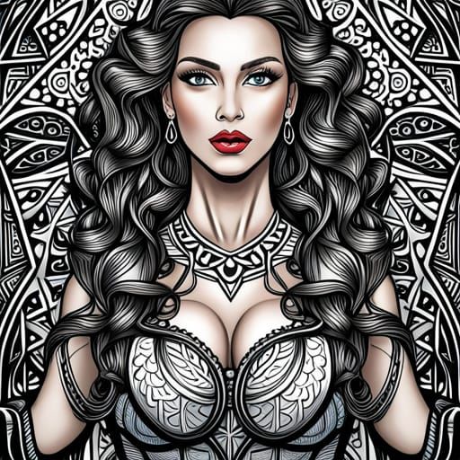 Coloring Page: Dominant Woman in Leather Outfit