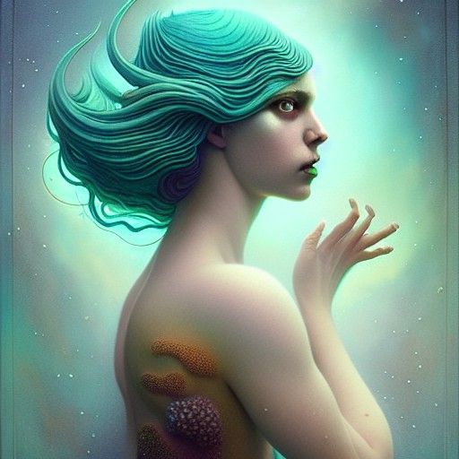 Ethereal Female Aquarius with Scaly Body in Surreal Style