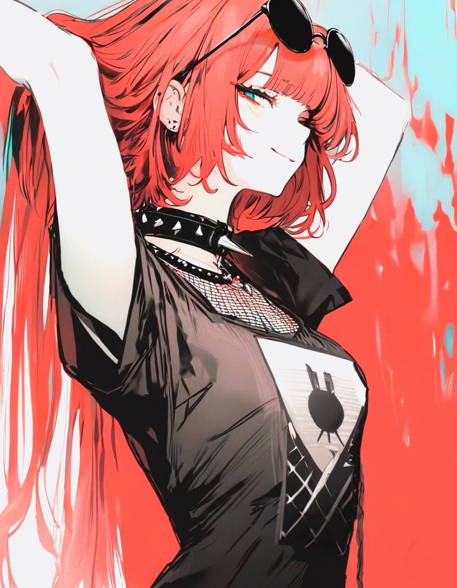 Punk Girl Sketch with Red Accent