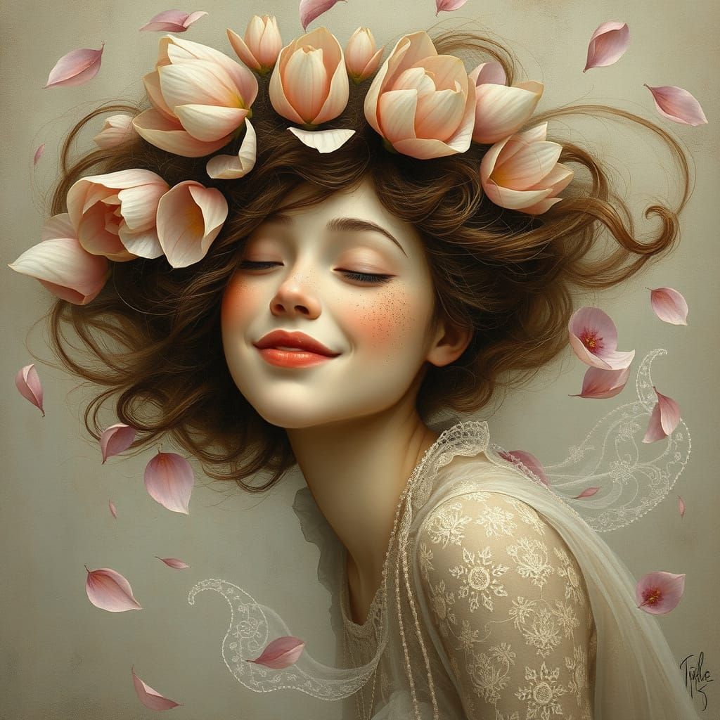 Whimsical Woman in Dreamlike Surrealism