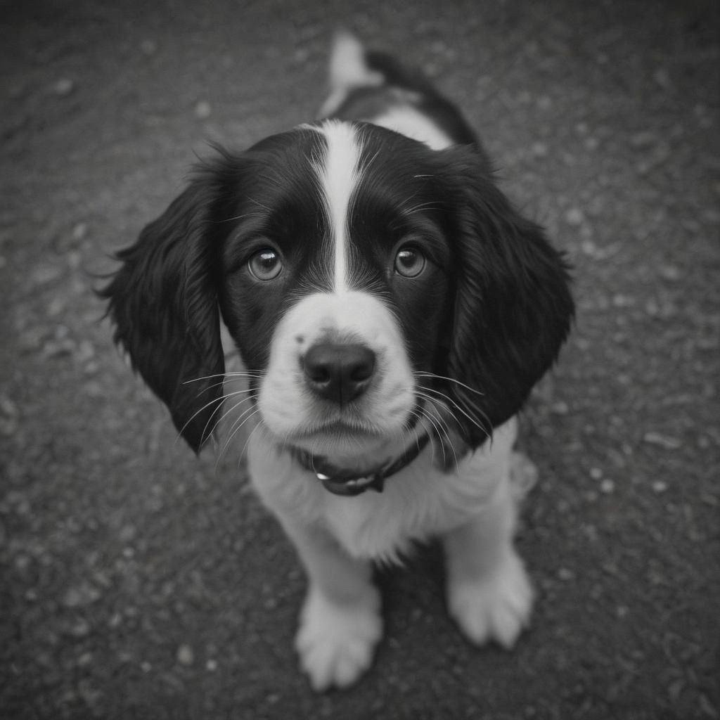 Adorable Monochrome Springer Spaniel Puppy Portrait